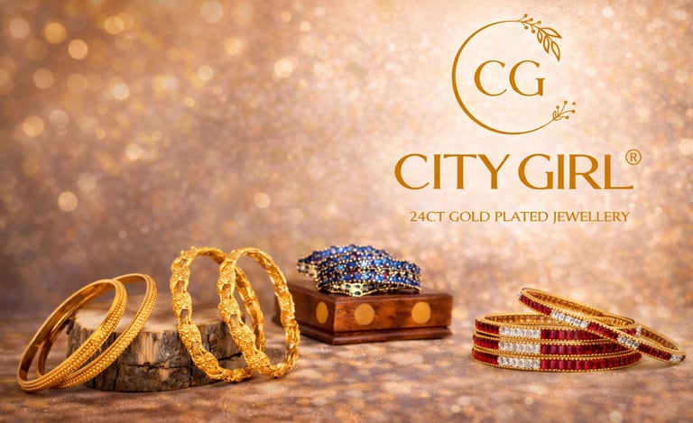 City Girl Jewellery - citygoldbangles - 18 Carat Gold Plated  - Bridal Wear - Bangles Set