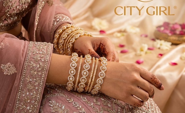 City Girl Jewellery - citygoldbangles - 18 Carat Gold Plated  - Bridal Wear - Bangles Set