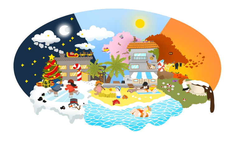 illustration portfolio Noël printemps été pâques plage automne Halloween