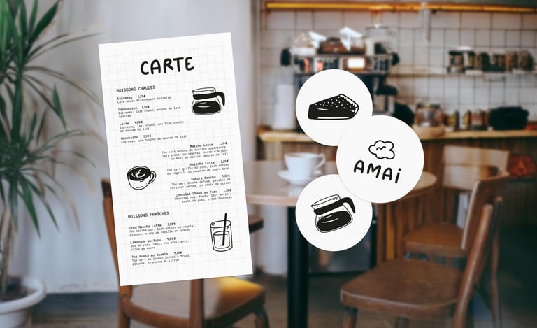 Déclinaison de l'identité visuelle Amai, café aux inspirations japonaises par Tuuk studio