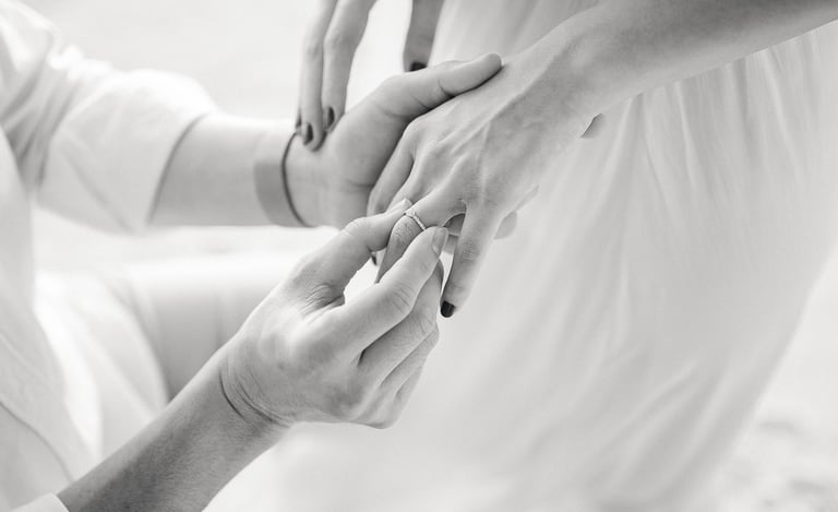 Black and white close up of a proposal ring during a couple photography session at Anantara Uluwatu Bali Resort.