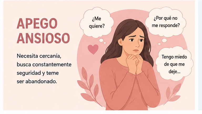 Ilustración del estilo de apego ansioso que muestra a una mujer preocupada, con inseguridad y miedo 