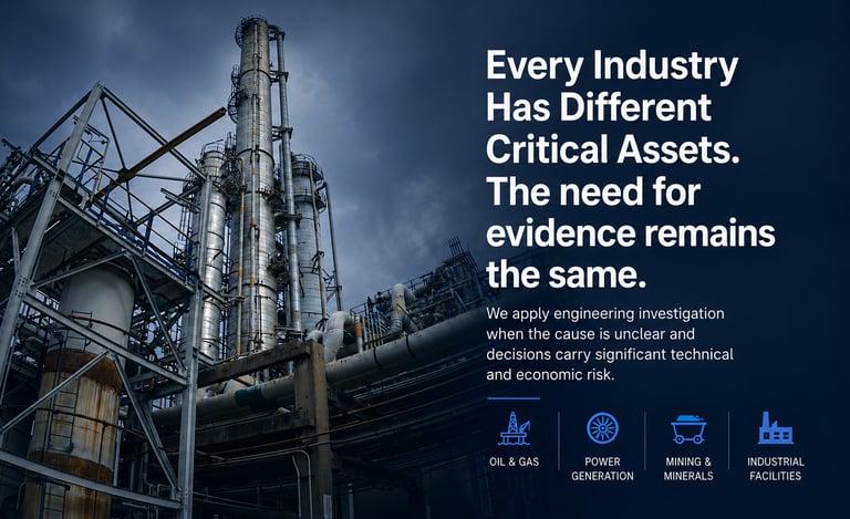 Industrial facility representing engineering investigation across critical industries.