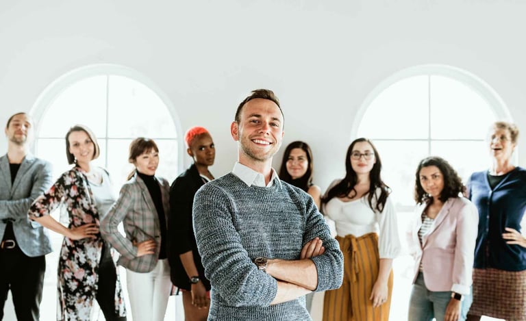 a man standing in front of a group of people