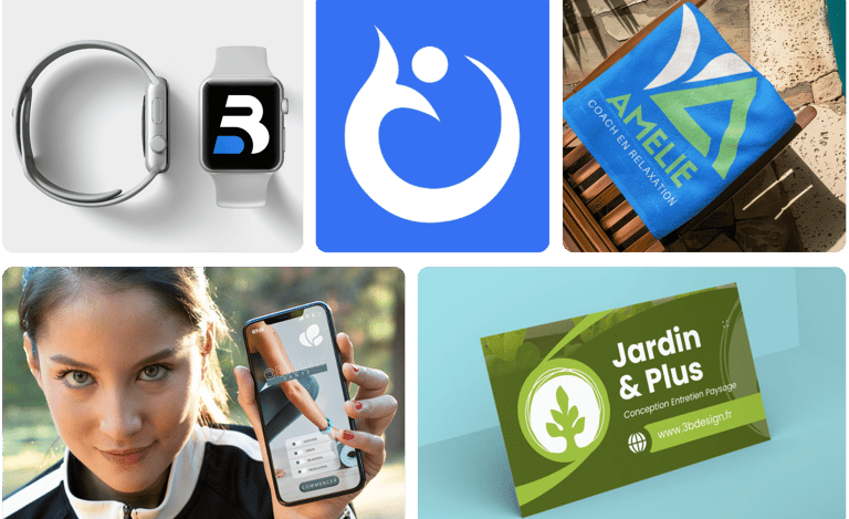Designs de branding professionnels, incluant des logos de fitness, des cartes de visite