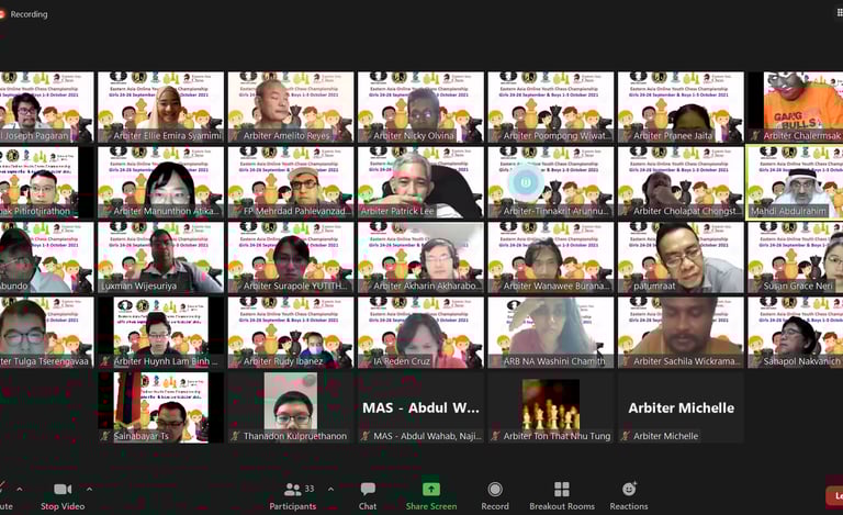 Arbiters at the Eastern Asia Online 2021 with Thailand Chess & Asian Chess Federation. Ellie Emira