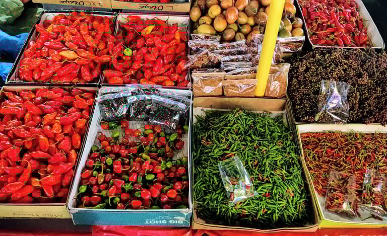 Varieties of chillies on display - a fiery glimpse of Shillong's Police Bazar.