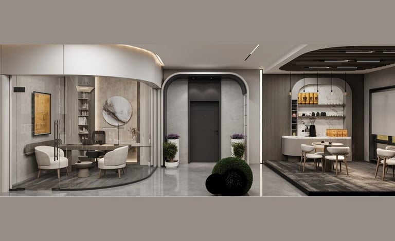 Antalya Park Royal Residences satış ofisi genel alan iç mimari tasarımı-La Féra Interior Design