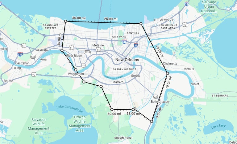 map of new orleans with the area of service for restoration