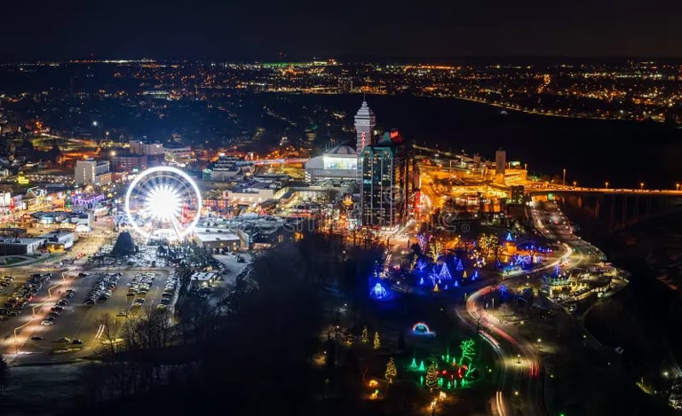 Night view of Niagara Falls during luxury chauffeur tour