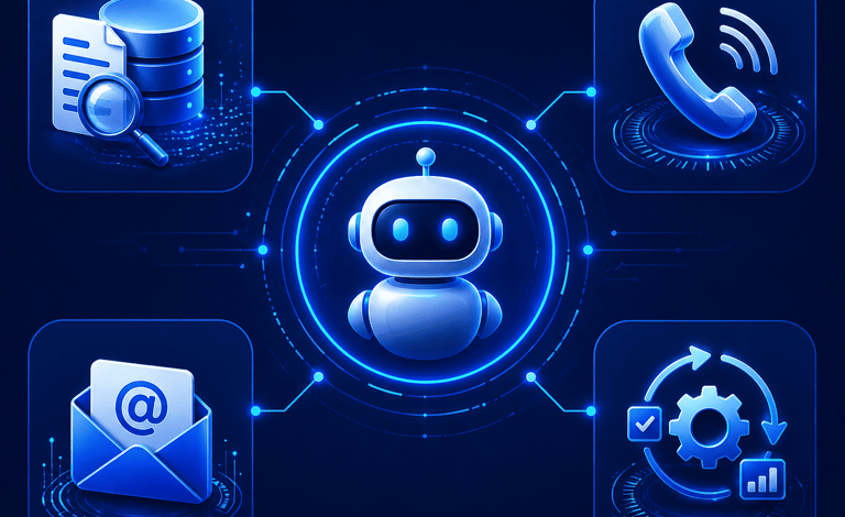 Agente de inteligencia artificial conectado a sistemas de datos, llamadas, correo electrónico