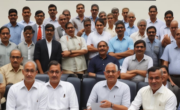 Cluster association members collaborating around a large table with laptops and documents.