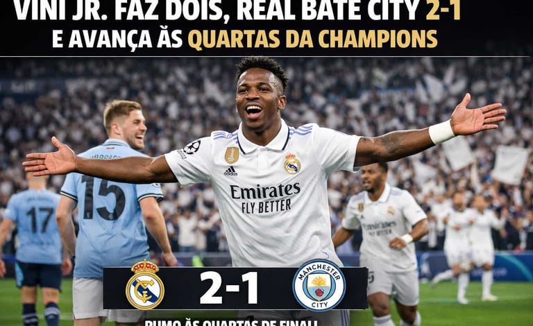 Vini Jr. Faz Dois, Real Bate City 2-1 e Avança às Quartas da Champions