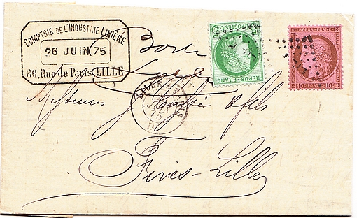 Letter franked at 15 c (rate of 01/09/1871) from LILLE to FIVES.