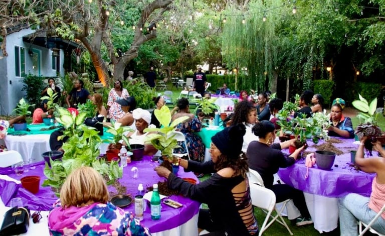 group of meeting participants in outdoor setting