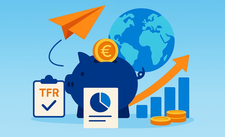 Illustrazione digitale CAF Public sul trasferimento del TFR all’estero e tutela del risparmio