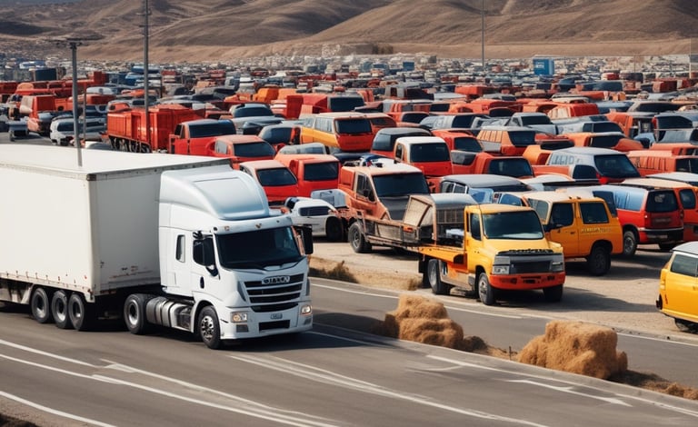 View of a Sea Transportes van parked near the main port of Mexico City with cargo being loaded.