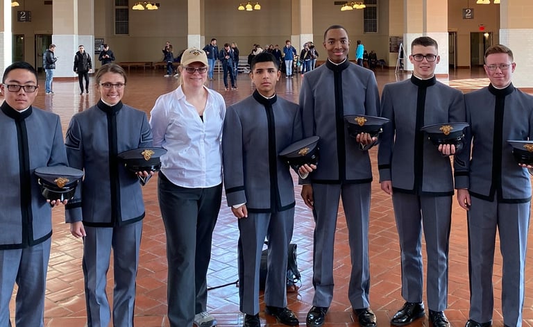 Dr. Hooton, center, with West Point students on a tour at Ellis Island