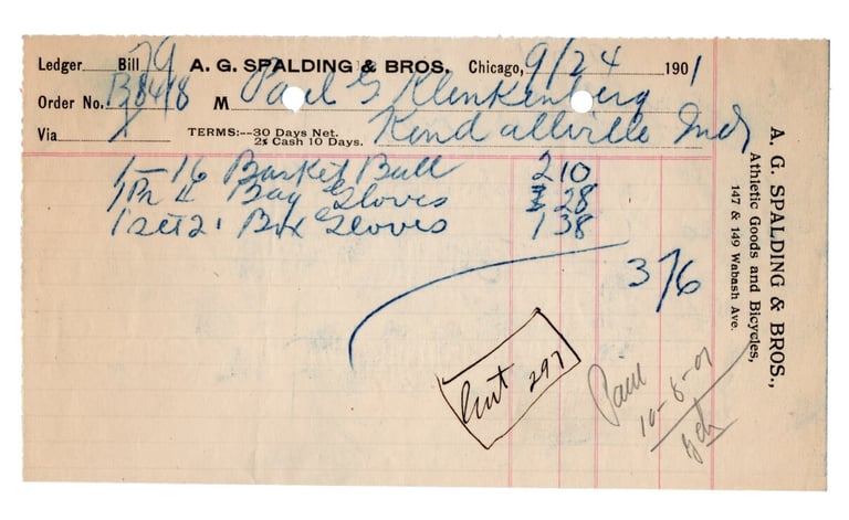 Antique Spalding Sporting Goods Receipt Chicago Basketball History