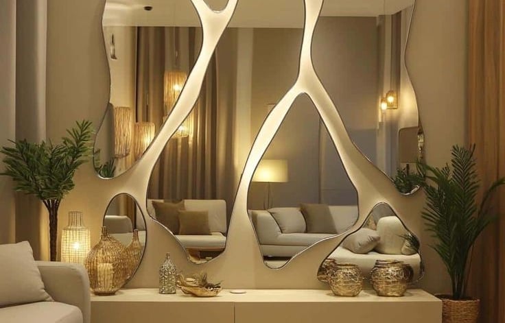 مرايات صغيرة ونبات وفوانيس اضائة