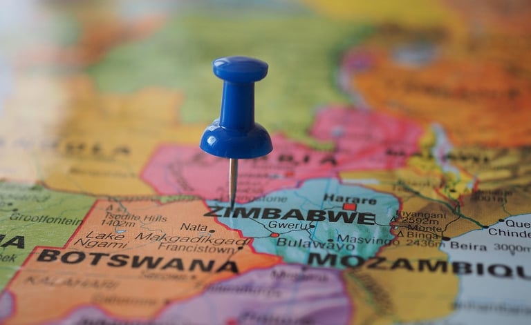 Map of Zimbabwe and a pin
