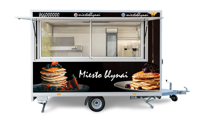 trīs metru komercpiekabe, mobilā virtuve, pārtikas kravas automašīna, pārtikas piekabe, pārtikas pie