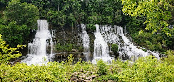 Rock Island Park, TN - Twin Falls left side where water gushes out from limestone rocks