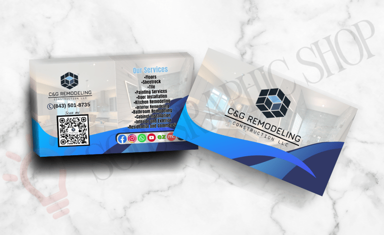 Tarjeta de presentación personalizada de ER Power Pro LLC con logo y código QR, diseño por Solugraph