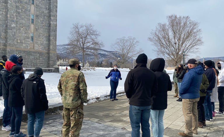 Dr. Hooton discussing Civil War memory and Black history at Honor Plaza, near Library, West Point
