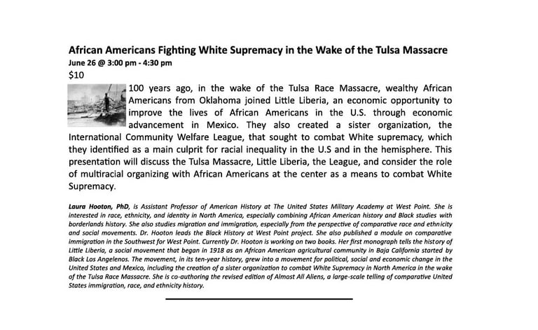Flyer - African Americans Fighting White Supremacy in the Wake of the Tulsa Massacre - LibertyCon