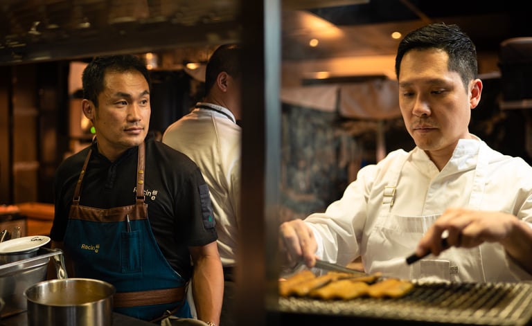 Chef kazuyuki tanaka et le chef Allen Hyunmin Suh au restaurant Racine, Reims  