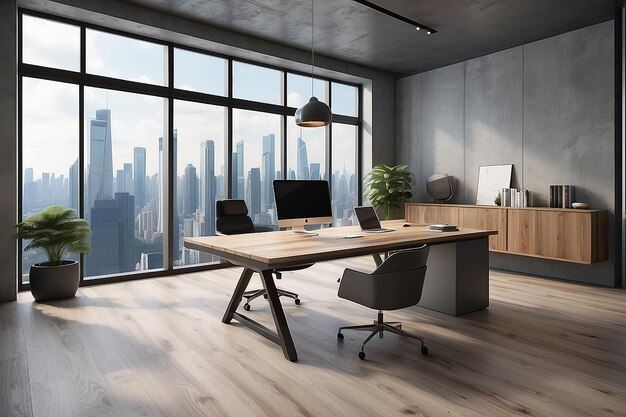 a desk with a computer