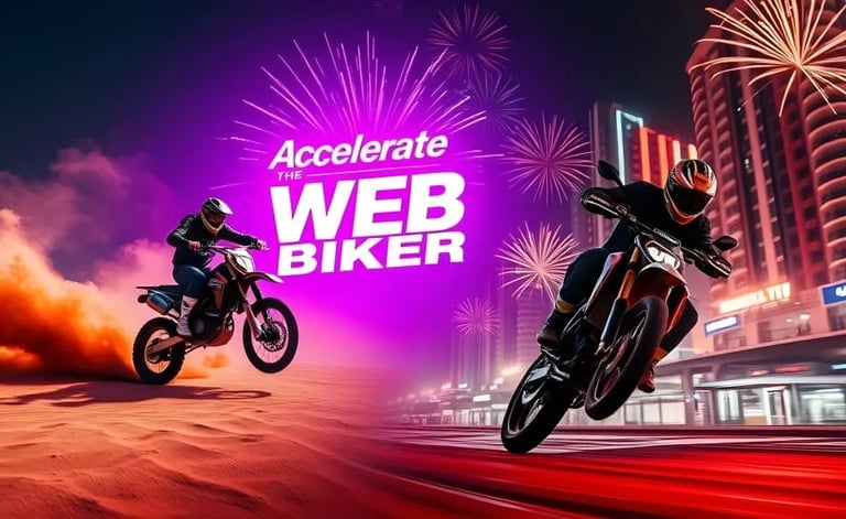 two people riding motorcycles in front of fireworks