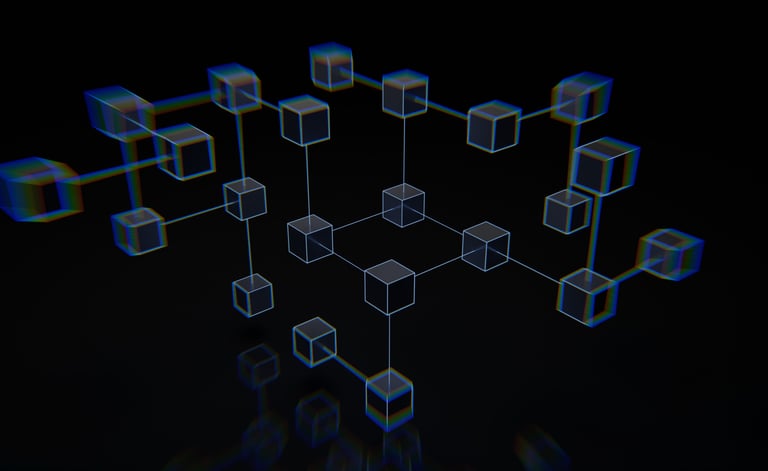 Many boxes connected to each other with lines, representing the blockchain