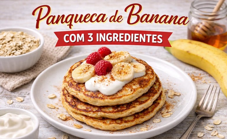Panqueca de banana saudável servida no café da manhã, feita com ingredientes simples e nutritivos