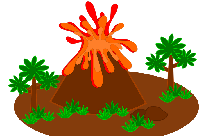 desenho de ilha com um vulcão em erupção