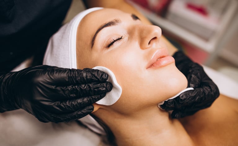 a woman getting a facial lift in a beauty salon
