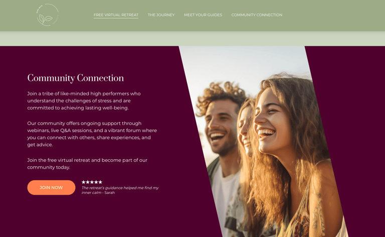 Community Connection sectie waarin het belang van echte verbinding wordt weergegeven, ontworpen door Jasmijn Design 