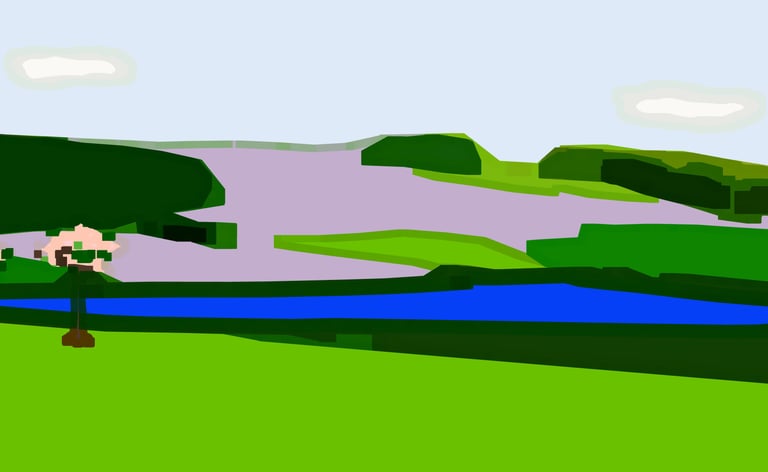 a painting of a man standing in a field