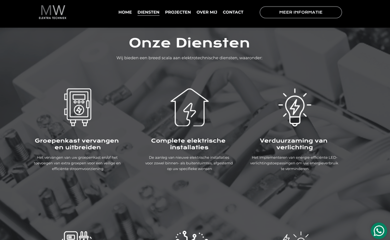 M.W. Elektra Techniek services: fuse box, installations, and LED lighting solutions