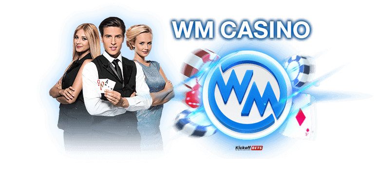 wm casino logo with a woman with a casino card game and a man in a suit