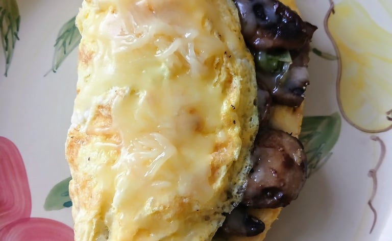 mushroom with green onions omelet