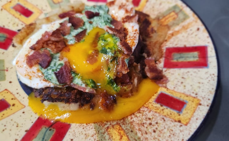 traditional 18th Century Bubble & Squeak with fried egg & bacon 