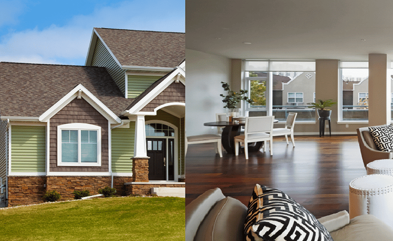 a house with a large open living room and a view of the outside