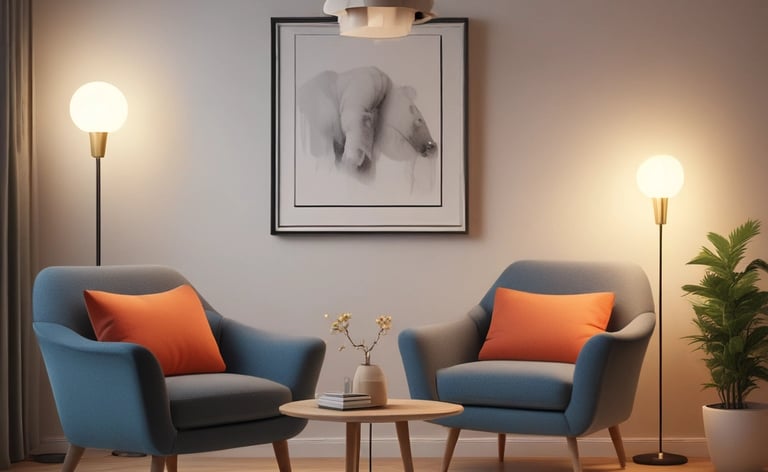 a living room with a couch and two chairs