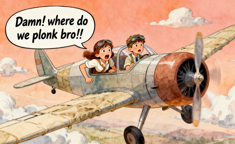 a cartoonish airplane with a woman in a pilot's seat, representing air navigation 