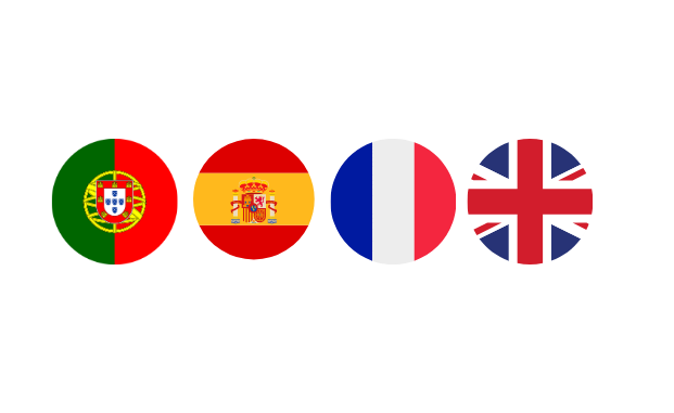 Drapeau du Portugal, de l'Espagne, de la France et du Royaume Uni
