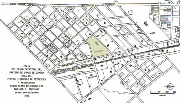 Plano catastral de Temperley, por el ingeniero Barilari, 1896