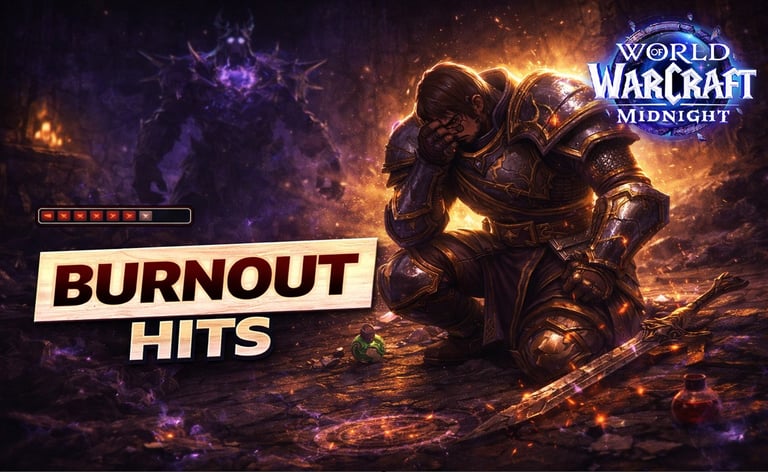 World of Warcraft player facing a difficult challenge fight after a wipe, reviewing defeat and preparing for another attempt