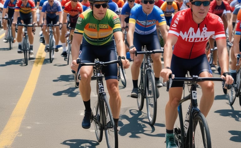 A group of cyclists training on a scenic road.